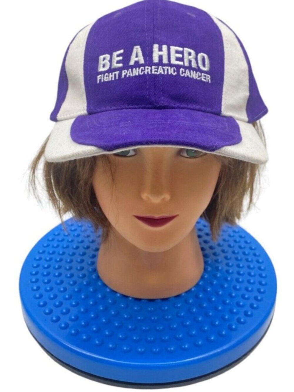 "Be a Hero" Fight Pancreatic Cancer / Purple & White Baseball Cap, adjustable